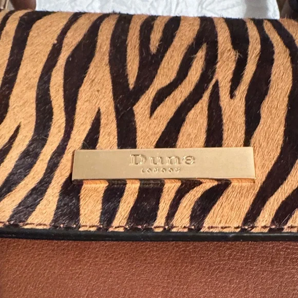 Dune LondonZebra Pattern Brown Satchel with Calf Hair. NWOT - Picture 2 of 12